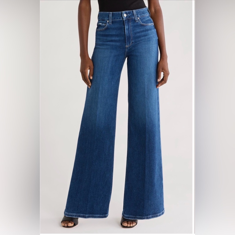 PAIGE Dark Blue Wide Leg Flare Jeans